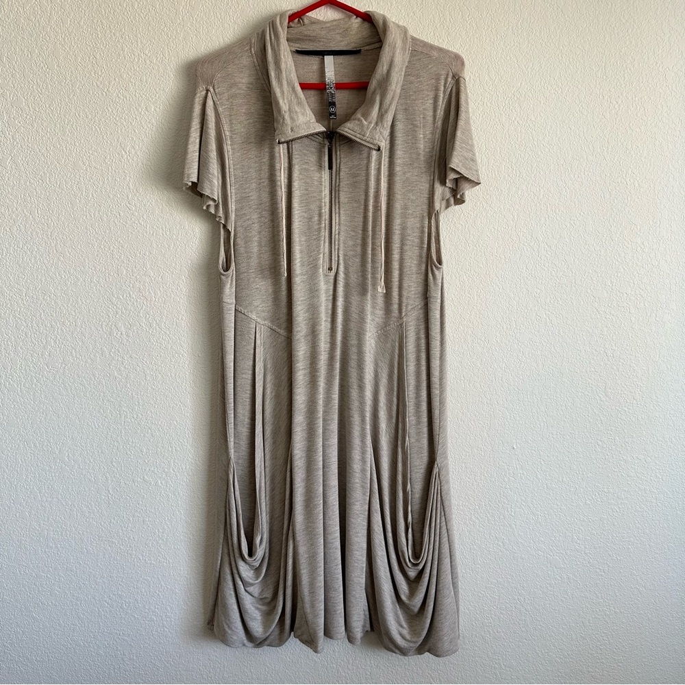 Kensie Tan Pleated Midi Dress with Flutter Sleeves